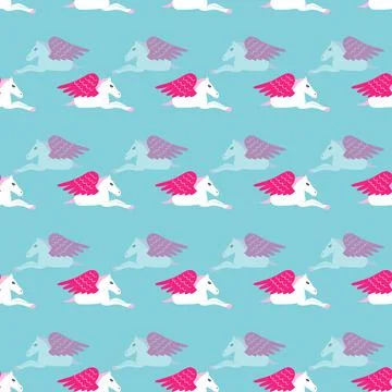 Pegasus on blue background abstract seamless pattern Stock Illustration