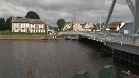 Pegasus Bridge with Cafe Gondree in background. Normandy, France Stock Footage 102405108