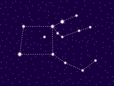 Pegasus constellation. Starry night sky. Cluster of stars and galaxies. Deep  Illustrazione stock