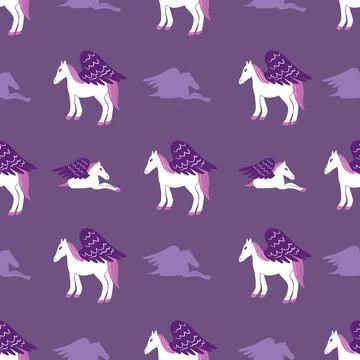 Pegasus on purple, vector seamless pattern design Stock Illustration