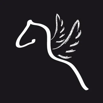 Pegasus silhouette on black background Illustrazione stock