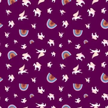 Pegasus vector seamless pattern design on purple background Stock Illustration