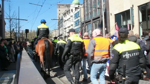 Pegida demonstration against islamization in central The Hague, Holland Stock Footage 62059535