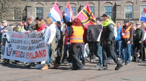 Pegida demonstration against islamization in central The Hague, Holland Stock Footage 62060193