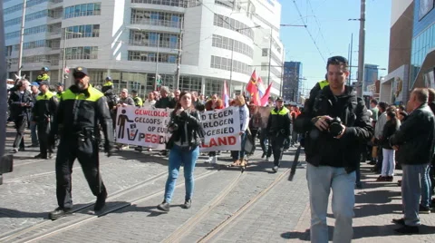 Pegida demonstration against islamization in central The Hague, Holland Stock Footage 62060801