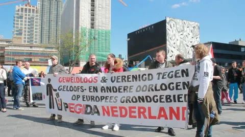 Pegida demonstration against islamization in central The Hague, Holland Stock Footage 62061398