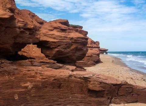 PEI Eroding Red Shoreline Cliffs Stock Photos