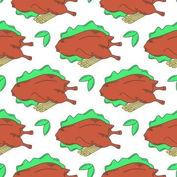 Peking ducks seamless pattern vector illustration Asian food background Stock Illustration