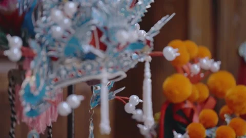 Peking Opera Opera Accessories Head Crown, Feathered Son, Phoenix Crown Stock Footage 260446274