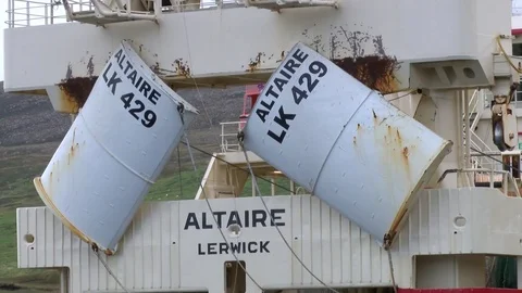 Pelagic trawler moored at Collafirth pier in the north of Shetland Stock Footage 77569788