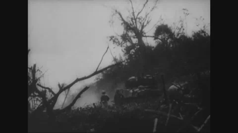 PELELIU - 1944: Assault — Troops Move Through Burned Vegetation 스톡 동영상 342848768