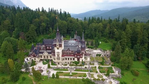 Peles Castle in forest 4 Stock Footage 72973620