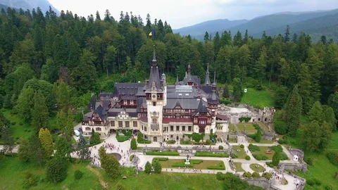 Peles Castle in forest Stock Footage 72973721