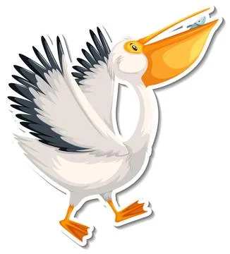 Pelican bird cartoon sticker Illustrazione stock