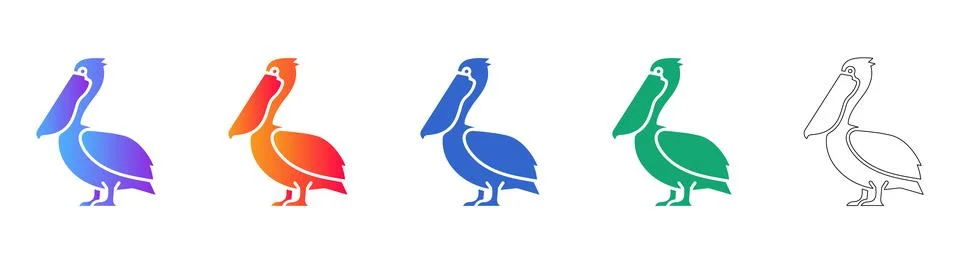 Pelican Bird Icon Set in Gradient and Line Art Stock Illustration