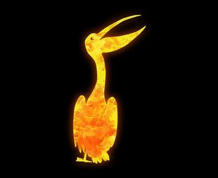 Pelican outline with a bright fire pattern isolated on a black background Stock Illustration