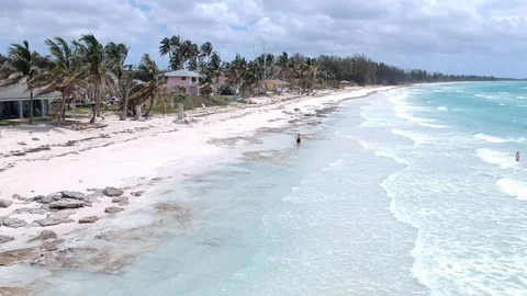 Pelican Point Shoreline in Bright Sunlight, Grand Bahama Bahamas Aerial Stock Footage 88787693