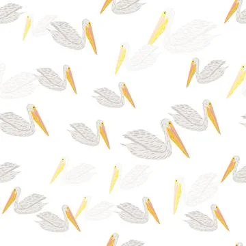 Pelican sitting seamless pattern. Background of sea birds. Illustrazione stock