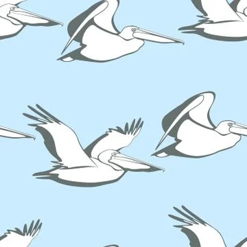 Pelicans seamless pattern Stock Illustration