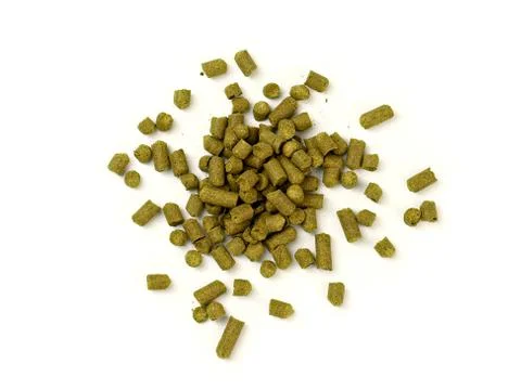 Pelletized Hops on White Background Stock Photos