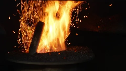 Pellets fire burn with spruce sawdust into the delivery strew bio wooden pallets Video stock 100650656