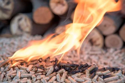 Pellets in flames Stock Photos