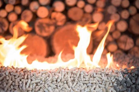Pellets in flames Foto stock