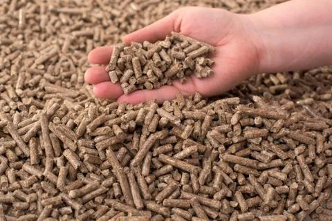 Pellets in hands Stock Photos