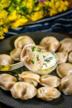 Pelmeni - russian national kitchen. Stock Photos