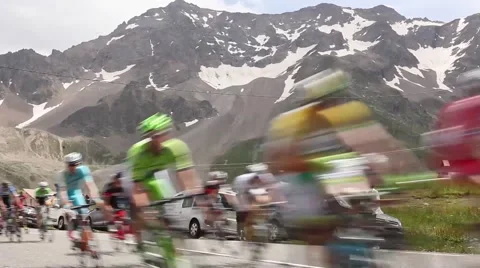 The Peloton on Col du Lautaret During Le Tour de France 2014 Stock Footage