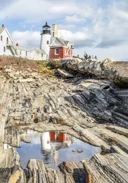Pemaquid Point Lighthouse Reflection Stock Photos