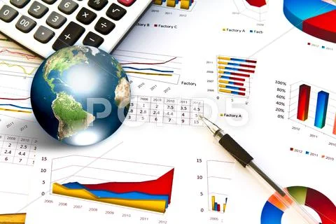 Pen and business graph with earth (elements of this image furnished by nasa) Stock Illustration