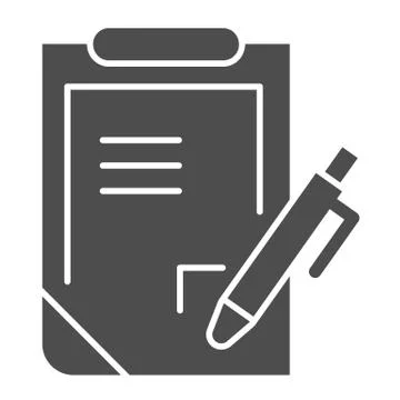 Pen and clipboard solid icon. Document with pen vector illustration isolated on Illustrazione stock