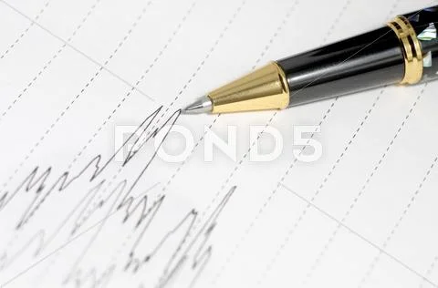 Pen and line graph Stock Photos