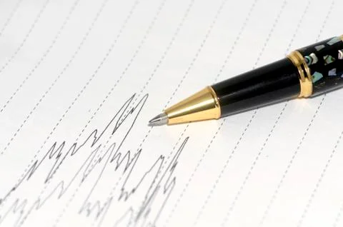 Pen and line graph Stock Photos