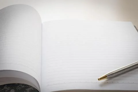 Pen and Notebook open blank page Stock Photos