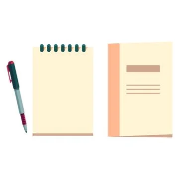 Pen and notebook on white isolated backdrop. Stock Illustration
