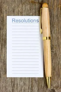 Pen and notepad list for resolutions Stock-Fotos