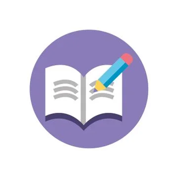 Pen and opened book icon, colorful block style Stock Illustration