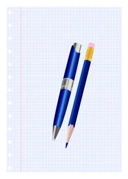 Pen and pencil on a sheet Stock Illustration