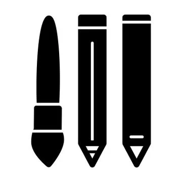 Pen and pencils vector icon. Black and white illustration of set of ballpen Stock Illustration