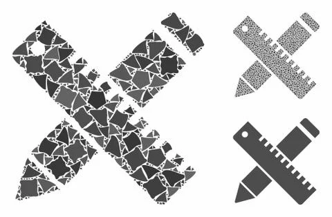 Pen and ruler design tools Mosaic Icon of Rugged Parts Stock Illustration