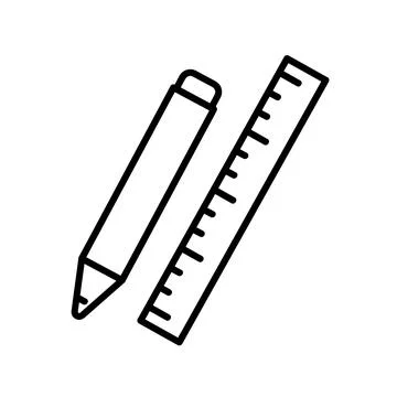 Pen and ruler flat icon. Pictogram for web. Line stroke. Isolated on white ba Stock Illustration