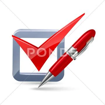 Pen and tick mark Stock Illustration ~ Graphic #63483500