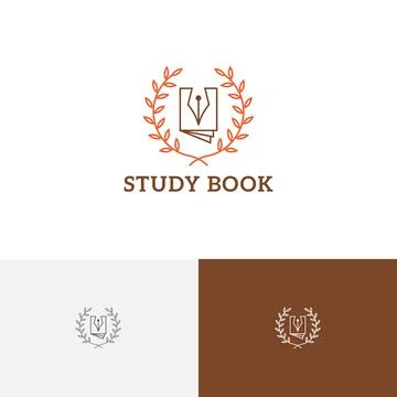 Pen Book Wreath Study Learning School Academy Line Logo Stock Illustration