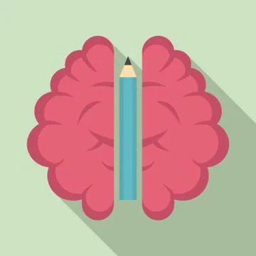 Pen brain idea icon, flat style Illustrazione stock
