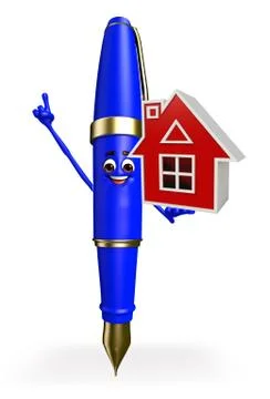 Pen character with home Stock Illustration