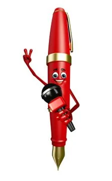 Pen character with mike Stock Illustration