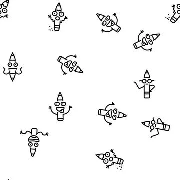 Pen character pencil school vector seamless pattern Illustrazione stock
