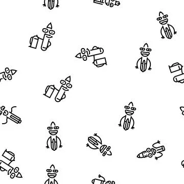 Pen character pencil school vector seamless pattern Stock Illustration